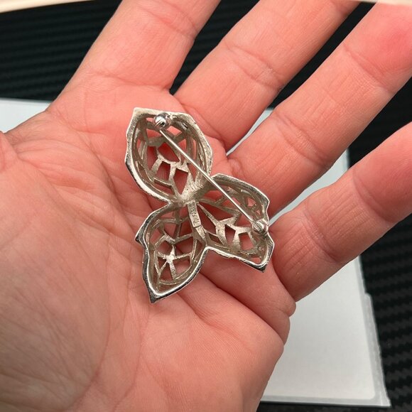 Vintage Silver Tone Crown TRIFARI Geometric Leaf Design Brooch Pin MCM - Picture 5 of 10